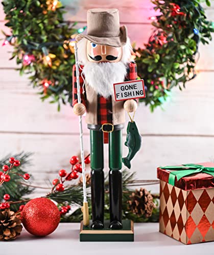Red and Green Wooden Fisherman Nutcracker 15" V7863