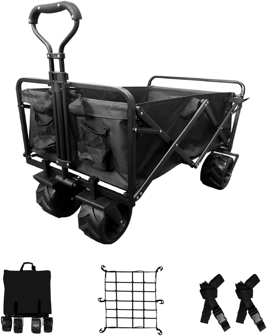 Blue Heavy Duty Folding Utility Beach Wagon Cart with Adjustable Handle B7755