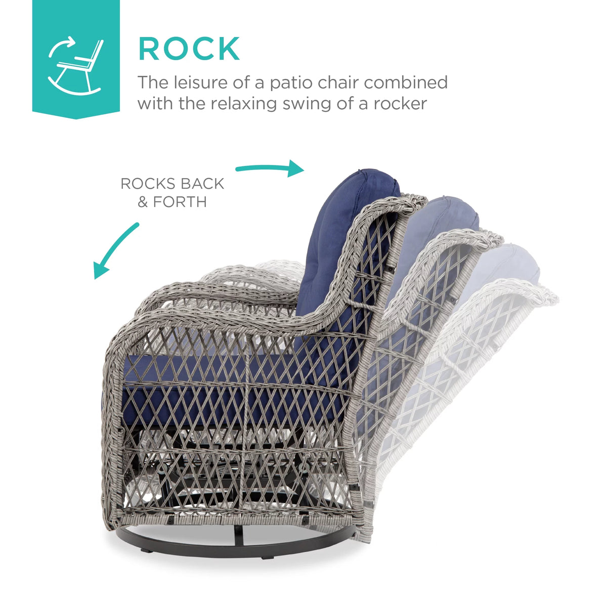 3-Piece Wicker Bistro Set with 2 Cushioned Swivel Rocking Chairs and Side Table B65814