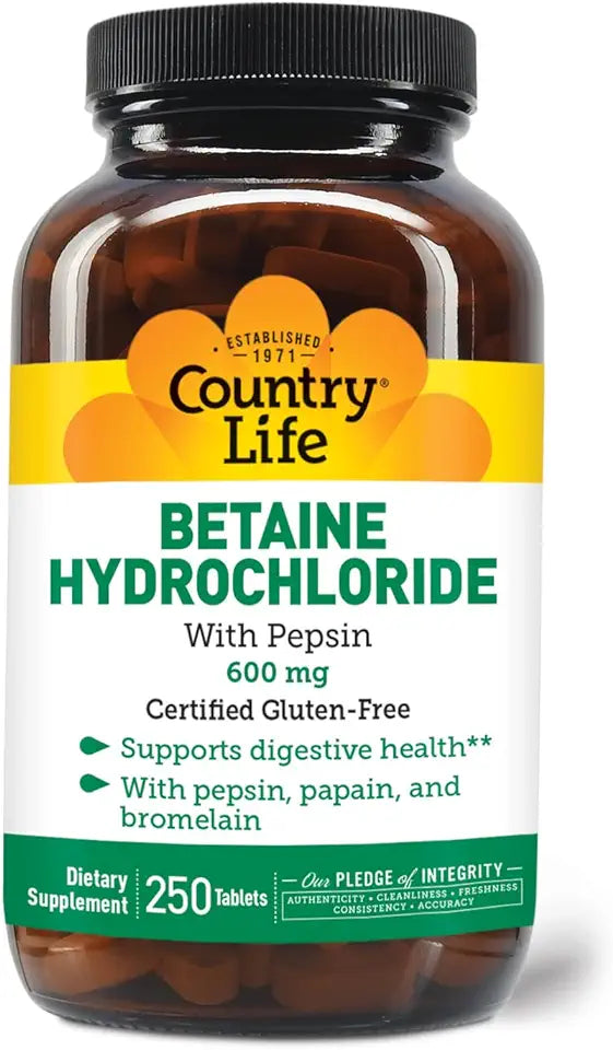 Betaine Hydrochloride with Pepsin 600 mg 250 Tablets C82030