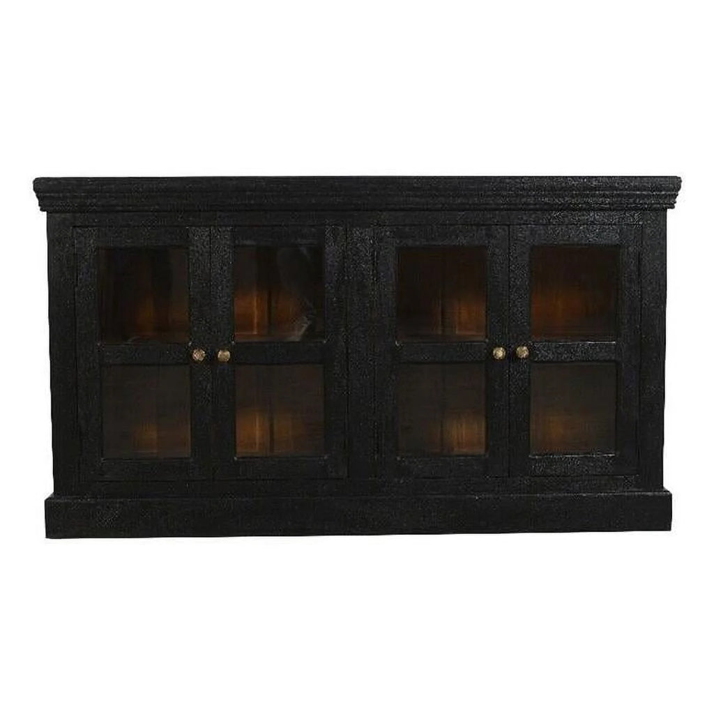 Charcoal Gray 4-Door Mango Solid Wood & Glass Sideboard E454217