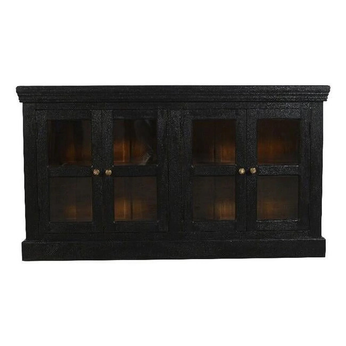 Charcoal Gray 4-Door Mango Solid Wood & Glass Sideboard E454217