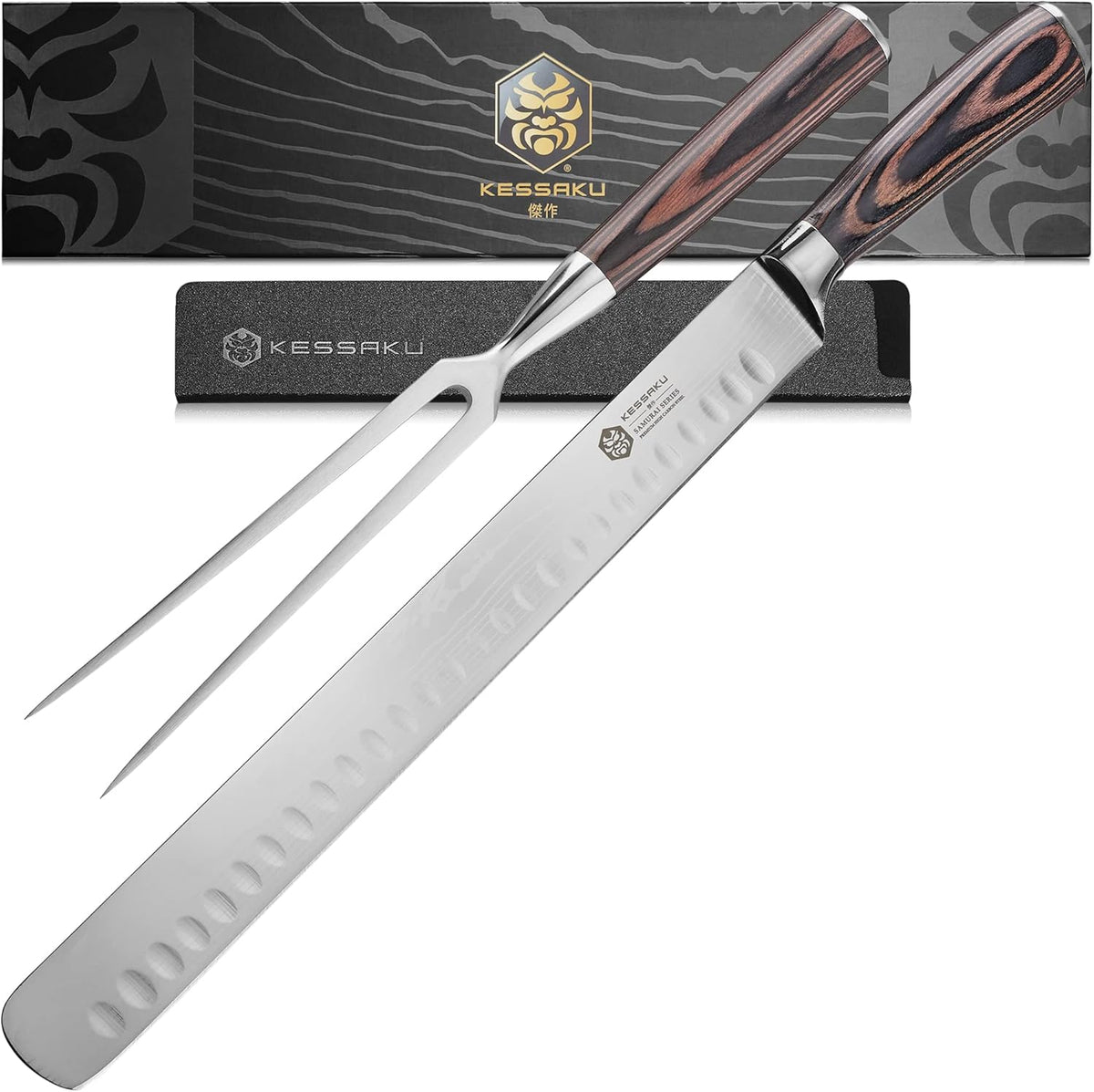 12-Inch Carving Slicing Knife & 6-Inch Meat Fork Set Forged High Carbon Stainless Steel with Blade Guard M860735
