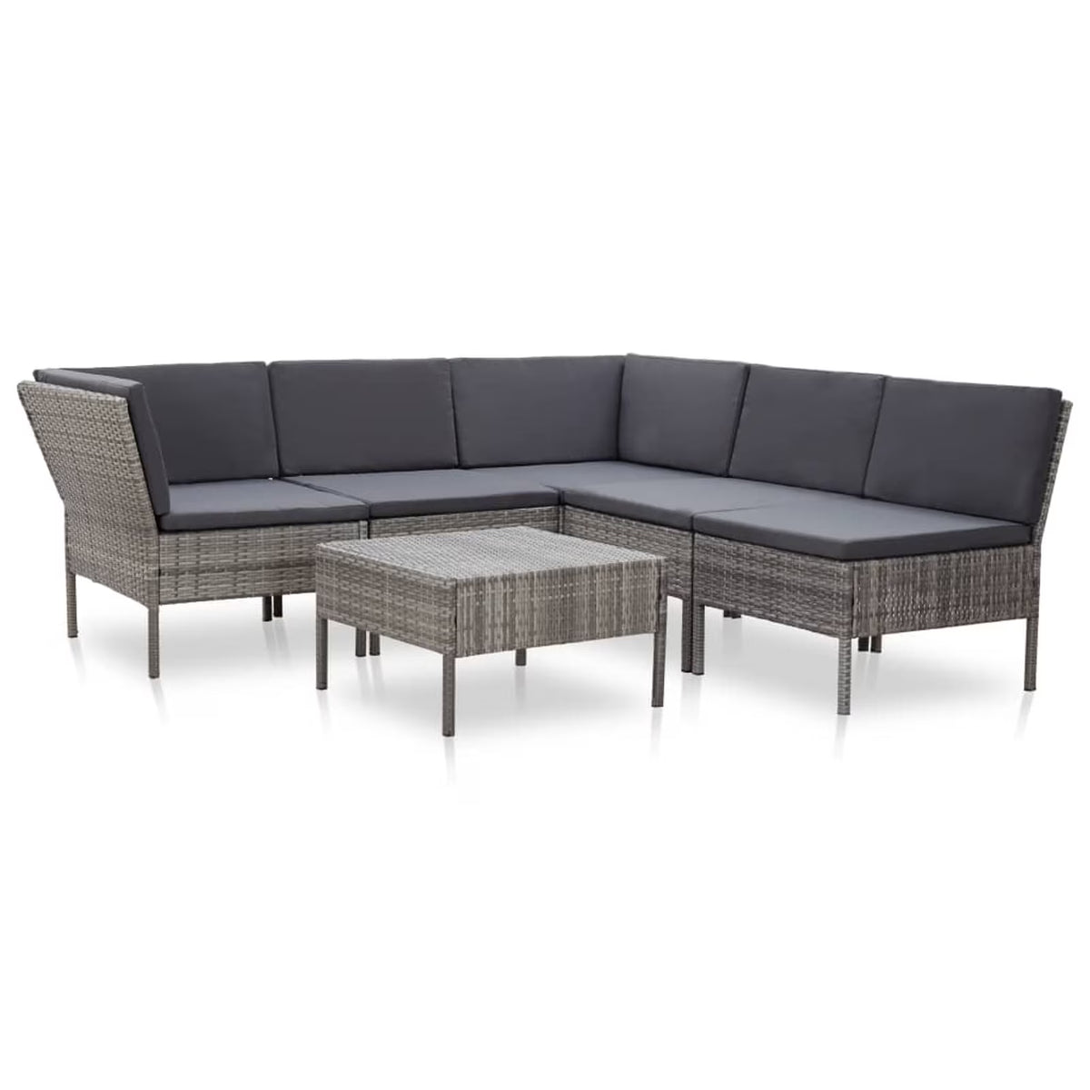 6 Piece Gray Poly Rattan Outdoor Sectional Set with Side Table O500
