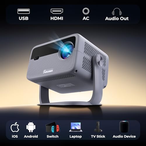 Smart Projector with WiFi and Bluetooth, 600 ANSI Native 1080P, 360° Rotation 4K Support F674