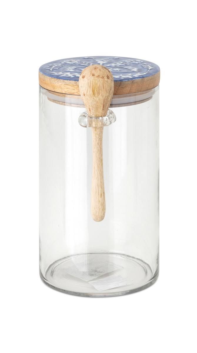Glass Canister with Wooden Lid and Spoon Set of 3 X42002