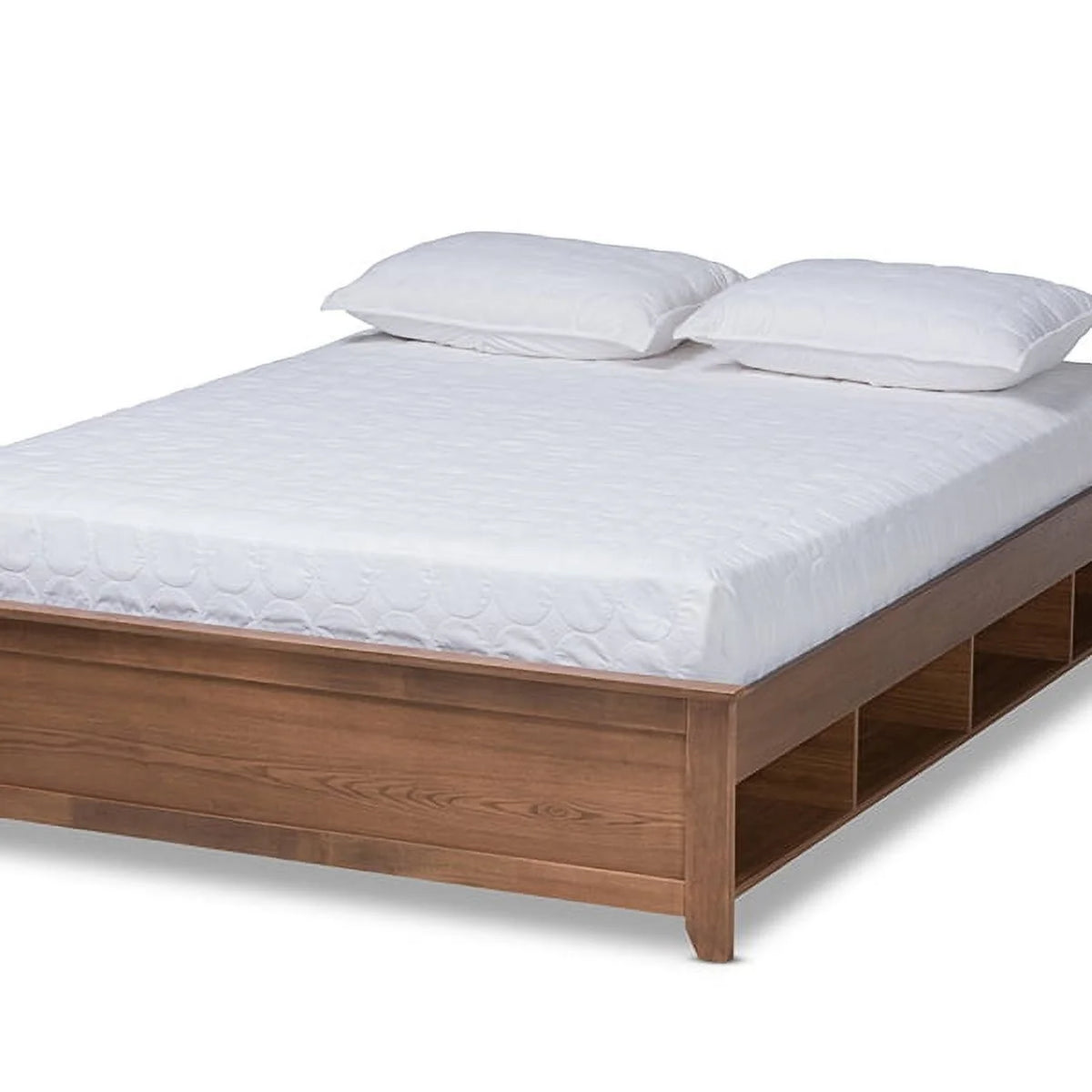 Queen Size Ash Walnut Brown Wood Storage Bed Frame G625