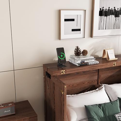 Solid Pine Queen Size Murphy Cabinet Wall Bed with Storage Drawers I44434