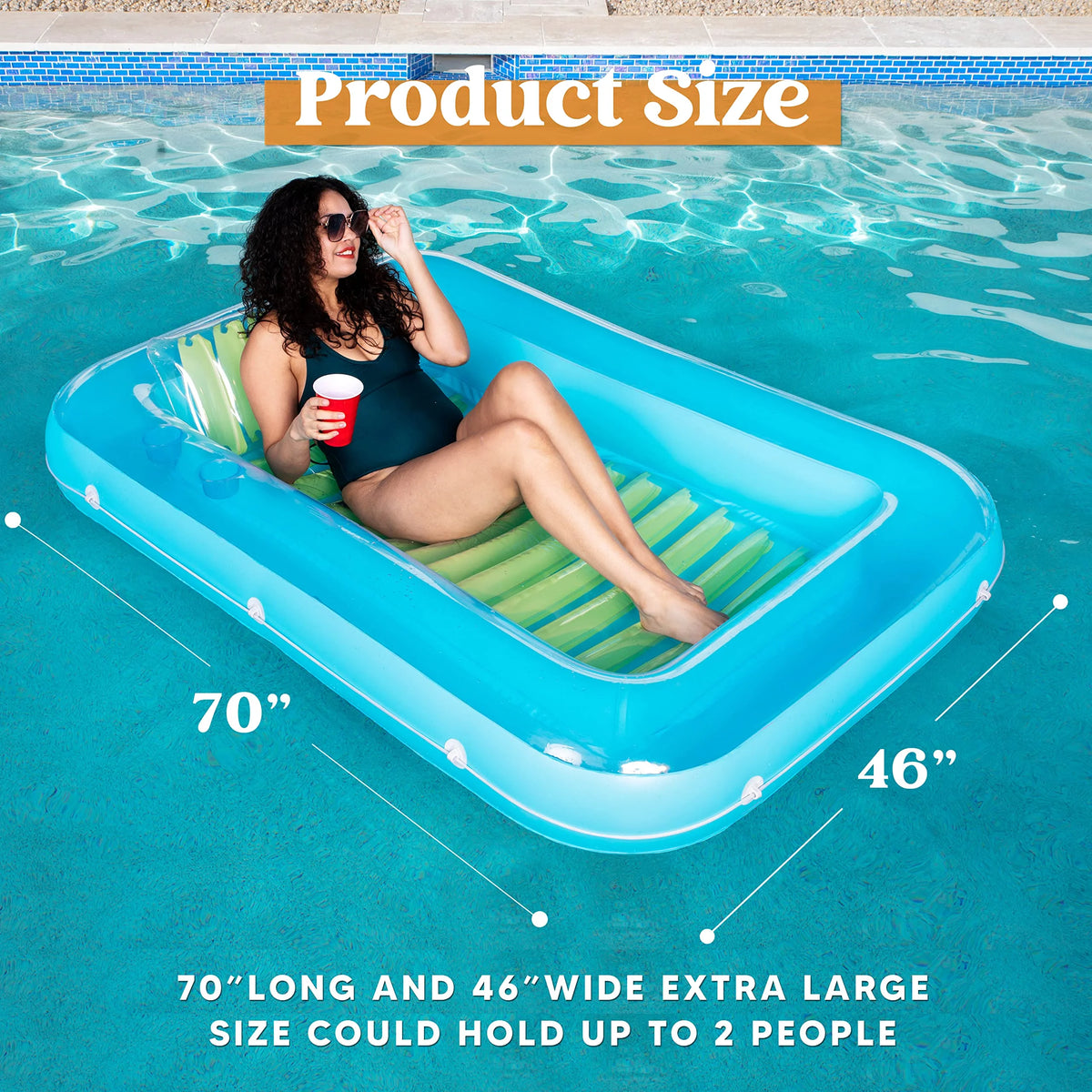 Inflatable Tanning Pool Lounger Float, 70" x 46" with Pillow, Blue A859420