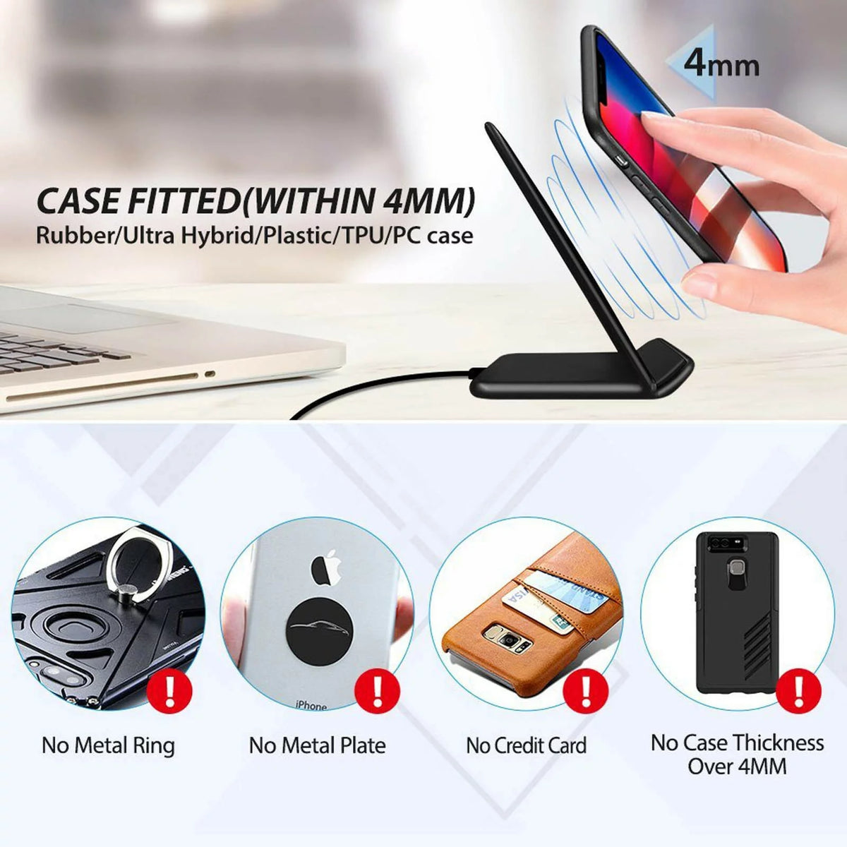 10W Fast Wireless Charger Stand Detachable 2-Coils Charging Pad B42311