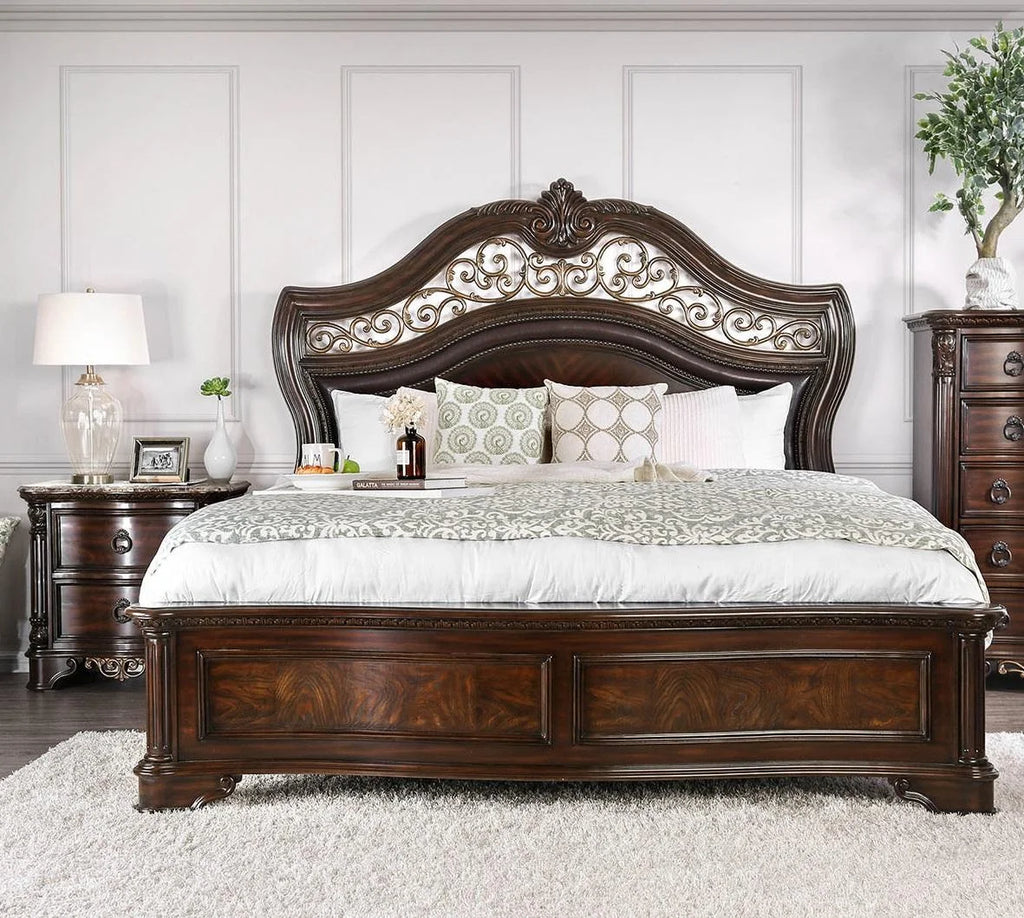 Brown Cherry Solid Wood King Bedroom Set 3pcs M60076