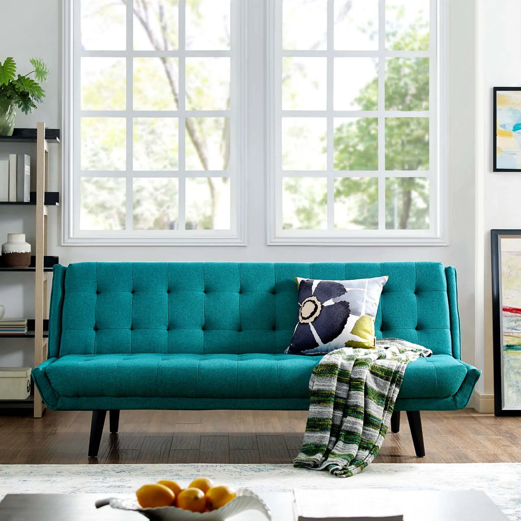 Aqua Blue Fabric Tufted Sofa Bed S649780