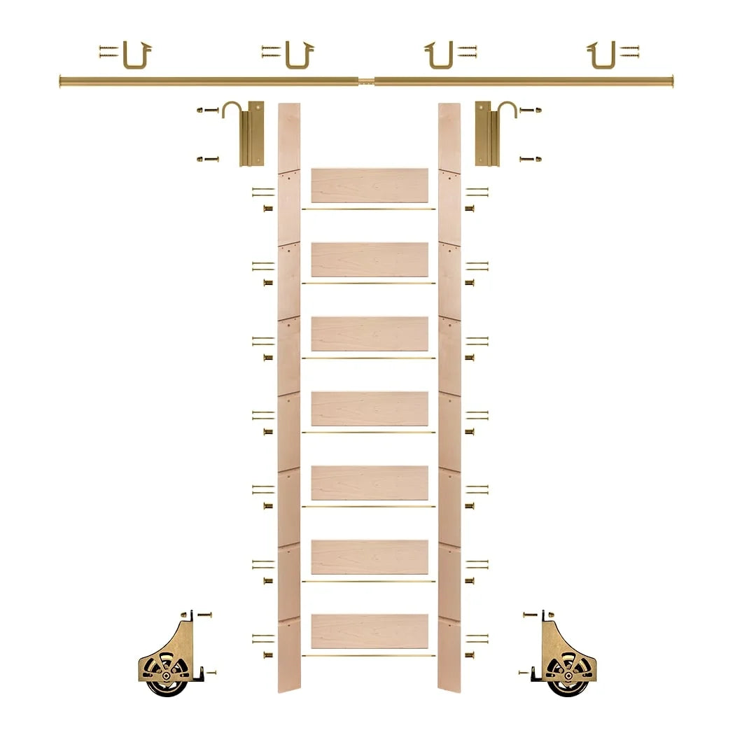 Un-Finished Maple Library Ladder with 8 ft. Rail E741