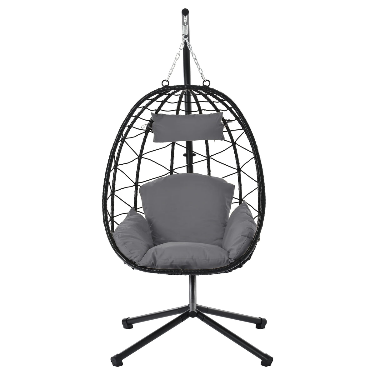 Egg Chair with Stand, Steel Frame Swing Chair Max 350Lbs with Cushions & Pillow Gray Z942422