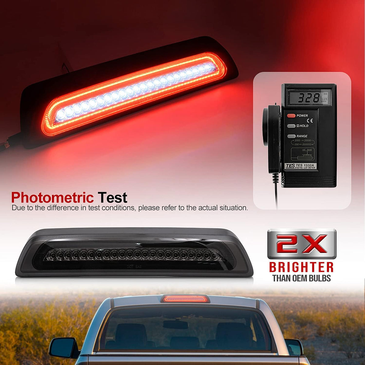 Red LED Strobe Third Brake Light with White Cargo Light Kit Euro Smoked Lens A552