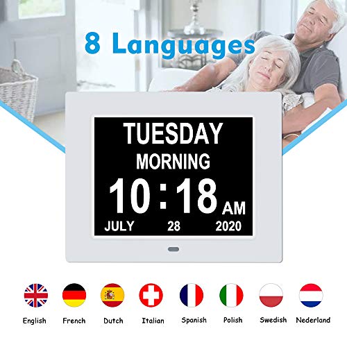 8 Inch Extra Large Calendar Day Date Time Clock with Non-Abbreviated Day Month Z43602