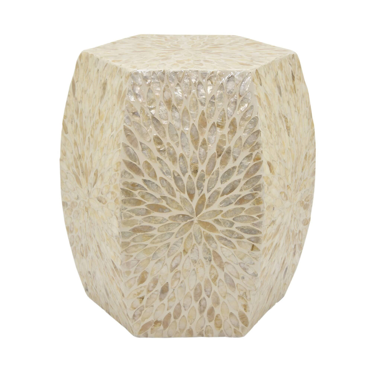 White Wood Side Table with Capiz I73898