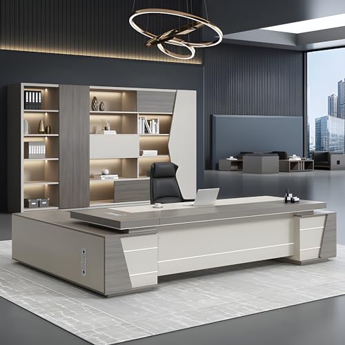 Gray L-Shaped Executive Desk with Side Cabinet 71" L x 63" W x 29.5" H F416467