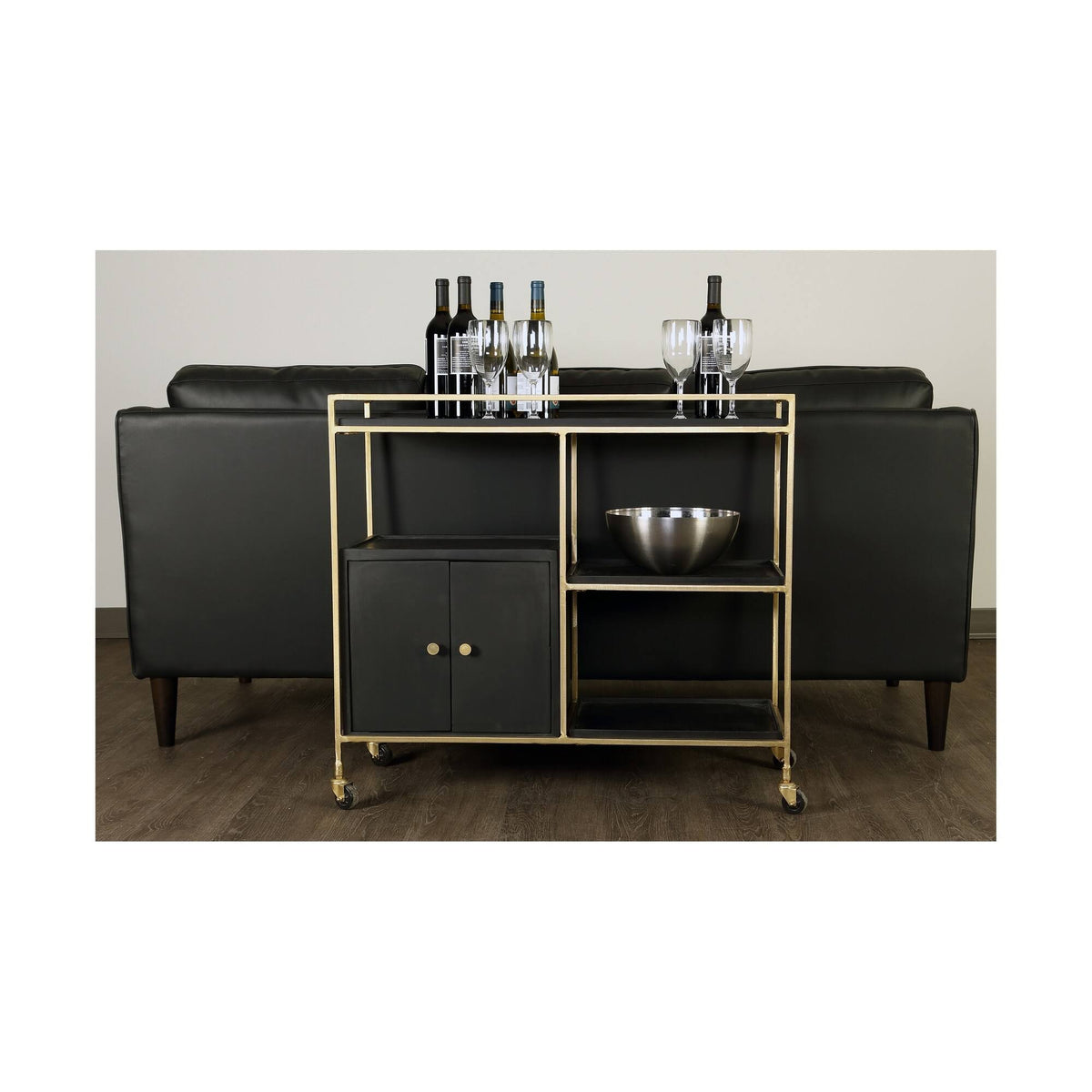 Black 3 Shelf 2 Door Cabinet Bar Cart M574154