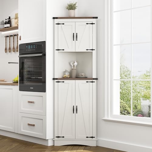 Tall Farmhouse Corner Cabinet with 4 Doors and Adjustable Shelves E93993