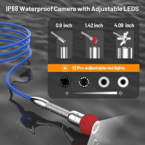 Self-Leveling Sewer Camera 100FT, 9" HD Screen Pipe Borescope Drain Inspection with 12pcs LED Light, DVR Recorder with 32GB Card, IP68 Waterproof Plumbing Cam, 7mm Cable with Depth Marker J308