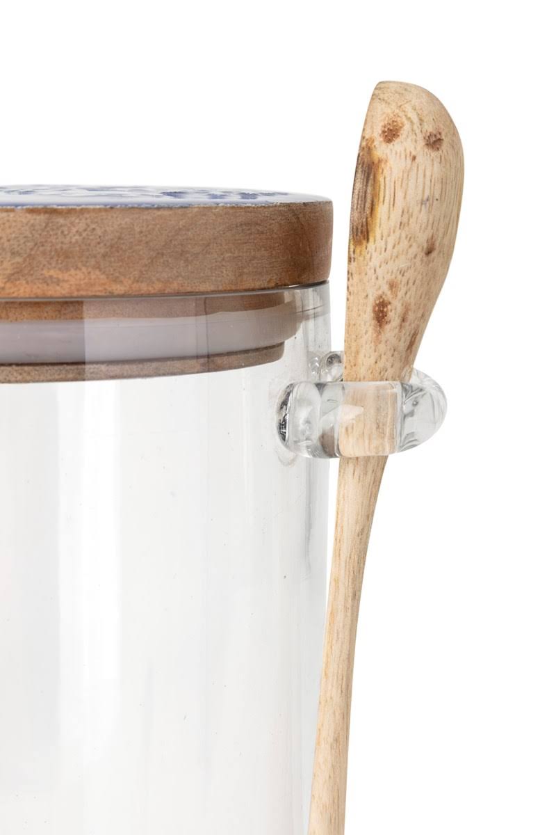 Glass Canister with Wooden Lid and Spoon Set of 3 X42002