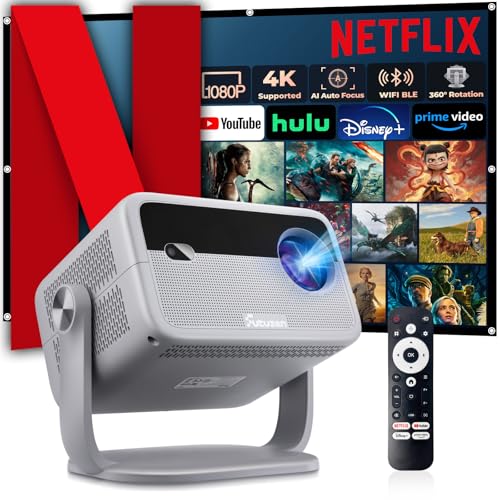 Smart Projector with WiFi and Bluetooth, 600 ANSI Native 1080P, 360° Rotation 4K Support F674