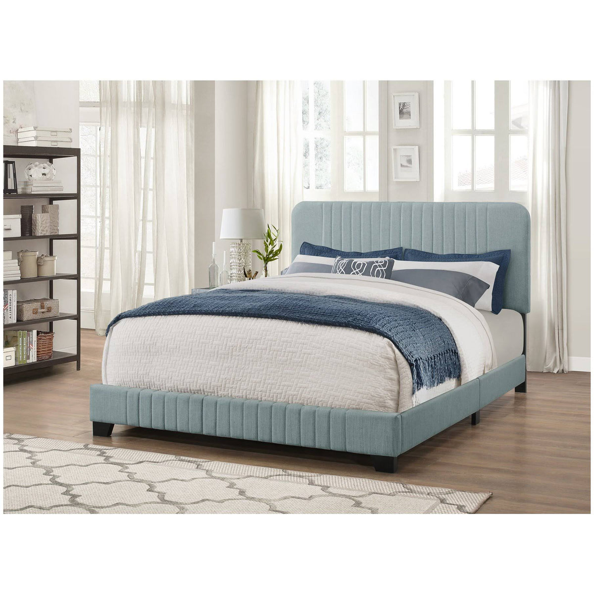 Blue Queen Upholstered Panel Bed G507