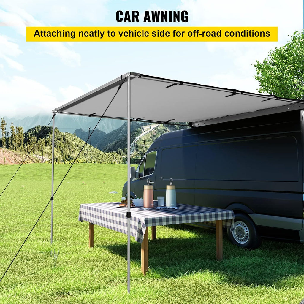 Car Side Awning, 7.6'x8.2', Retractable Waterproof UV50+ with Carry Bag, Grey D3836