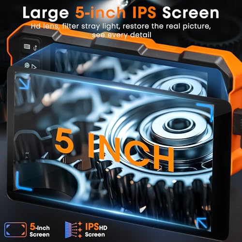 Triple Lens Sewer Inspection Camera with Light 50 ft, 5" IPS Screen 1080P Industrial Borescope, IP67 Waterproof Q701