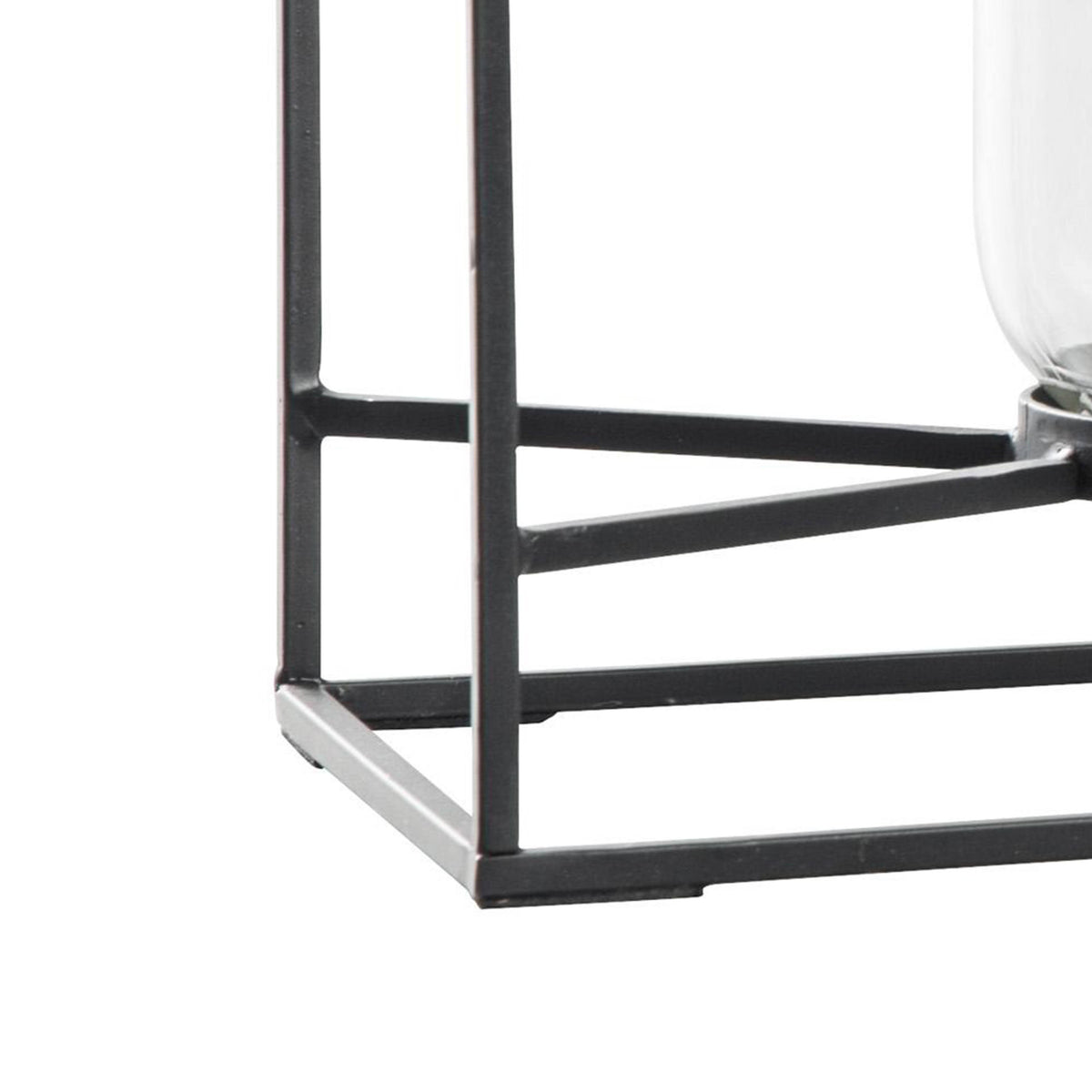3 Glass Hurricane Candle Holders with Metal Frame, Black and Gold K6317