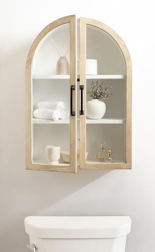 Natural Wood and White Arched Wall Cabinet Q739749