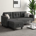 76 Inch Corduroy L Shaped Sectional Sofa with Storage Ottoman D73670