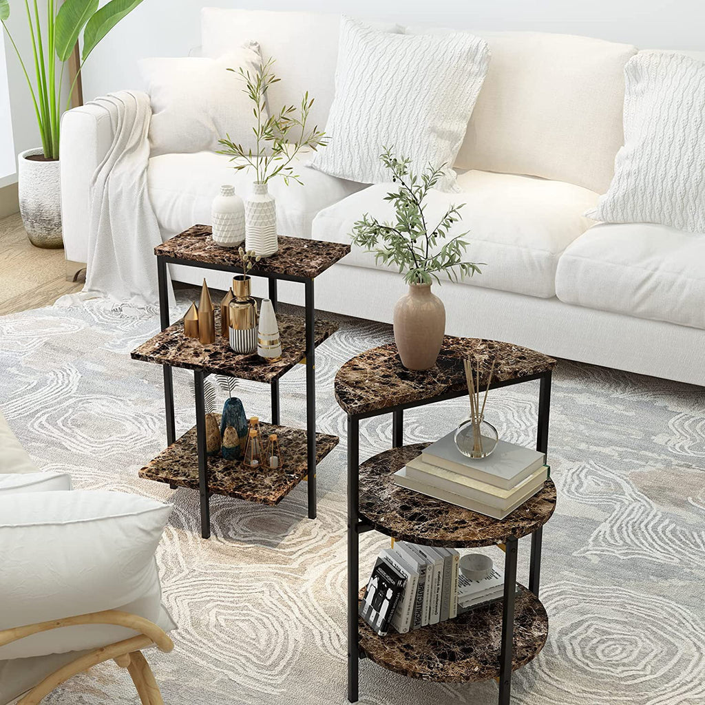 Faux Marble Coffee Table Set of 3 with Metal Legs J323