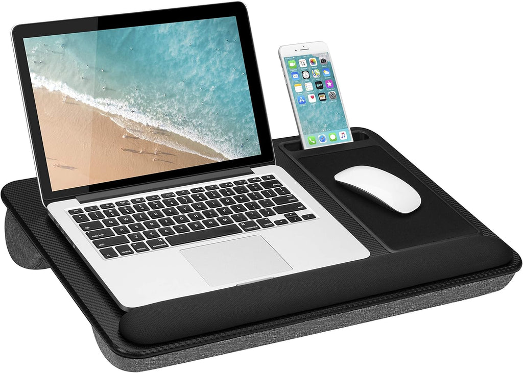 Black Carbon Lap Desk with Wrist Rest, Mouse Pad, and Phone Holder R453