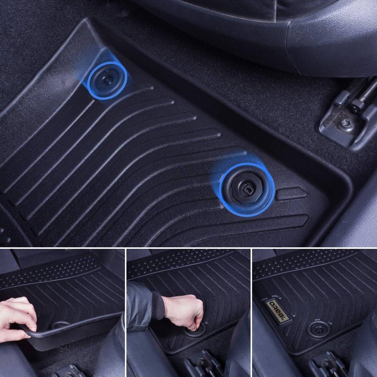Black Heavy Duty All Weather Floor Mats Liners for Car Front and Rear O9062