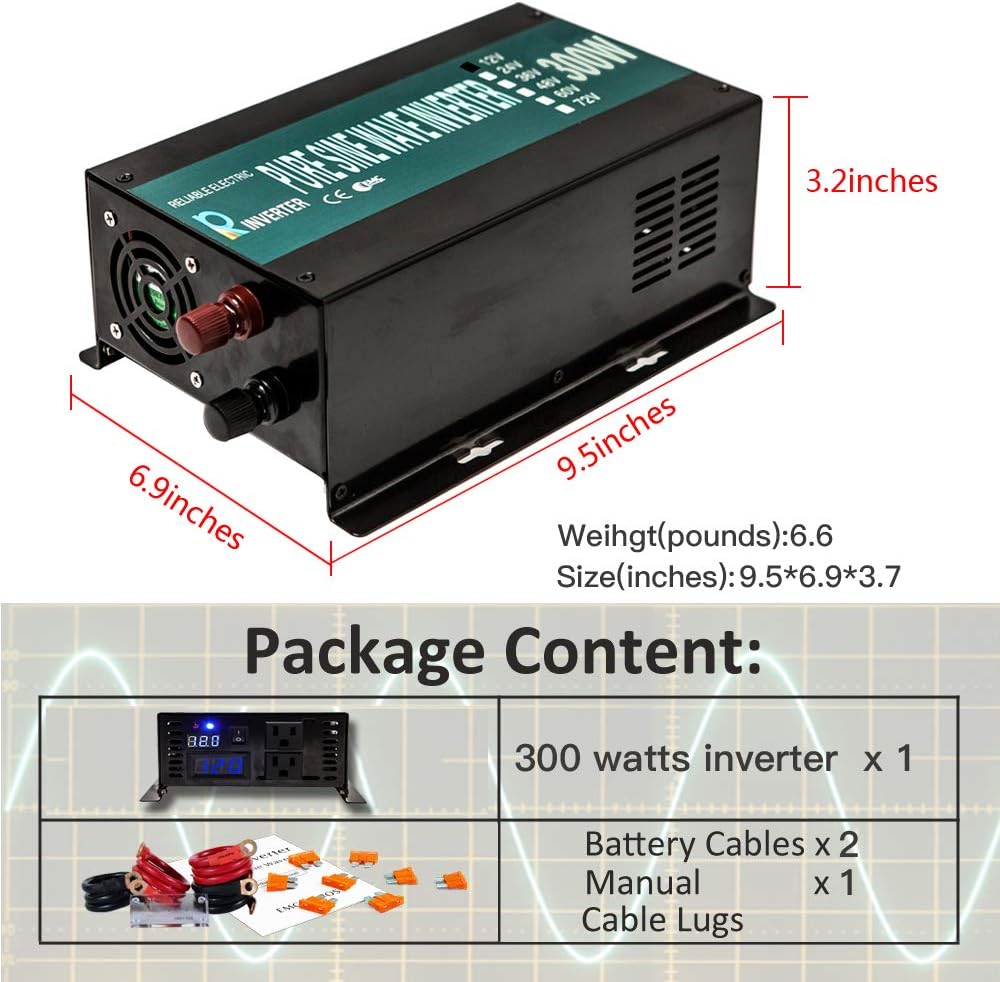 300W Pure Sine Wave Car Power Inverter 24VDC Black X906