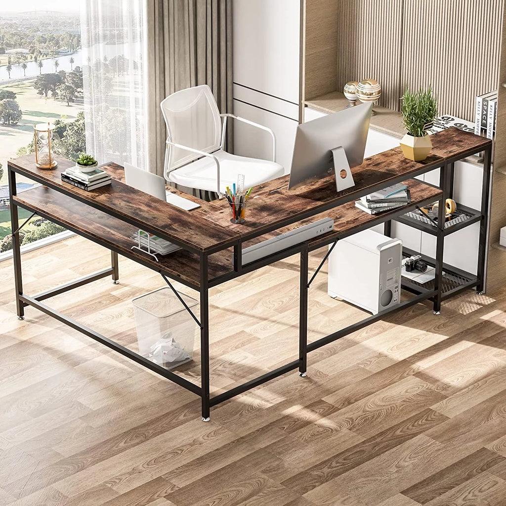 69" Reversible L Shaped Corner Computer Desk with Monitor Stand Y1507