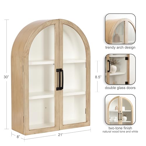 Natural Wood and White Arched Wall Cabinet Q739749