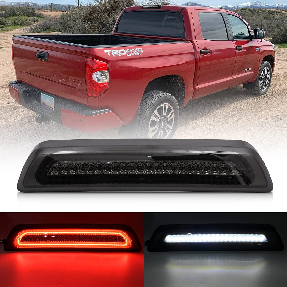 Red LED Strobe Third Brake Light with White Cargo Light Kit Euro Smoked Lens A552