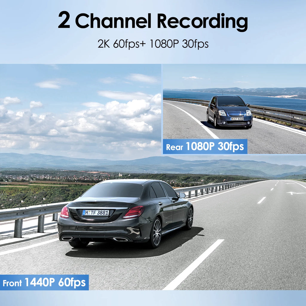 2K 1440P 60FPS + 1080P 30FPS Dashcam Front and Rear M597