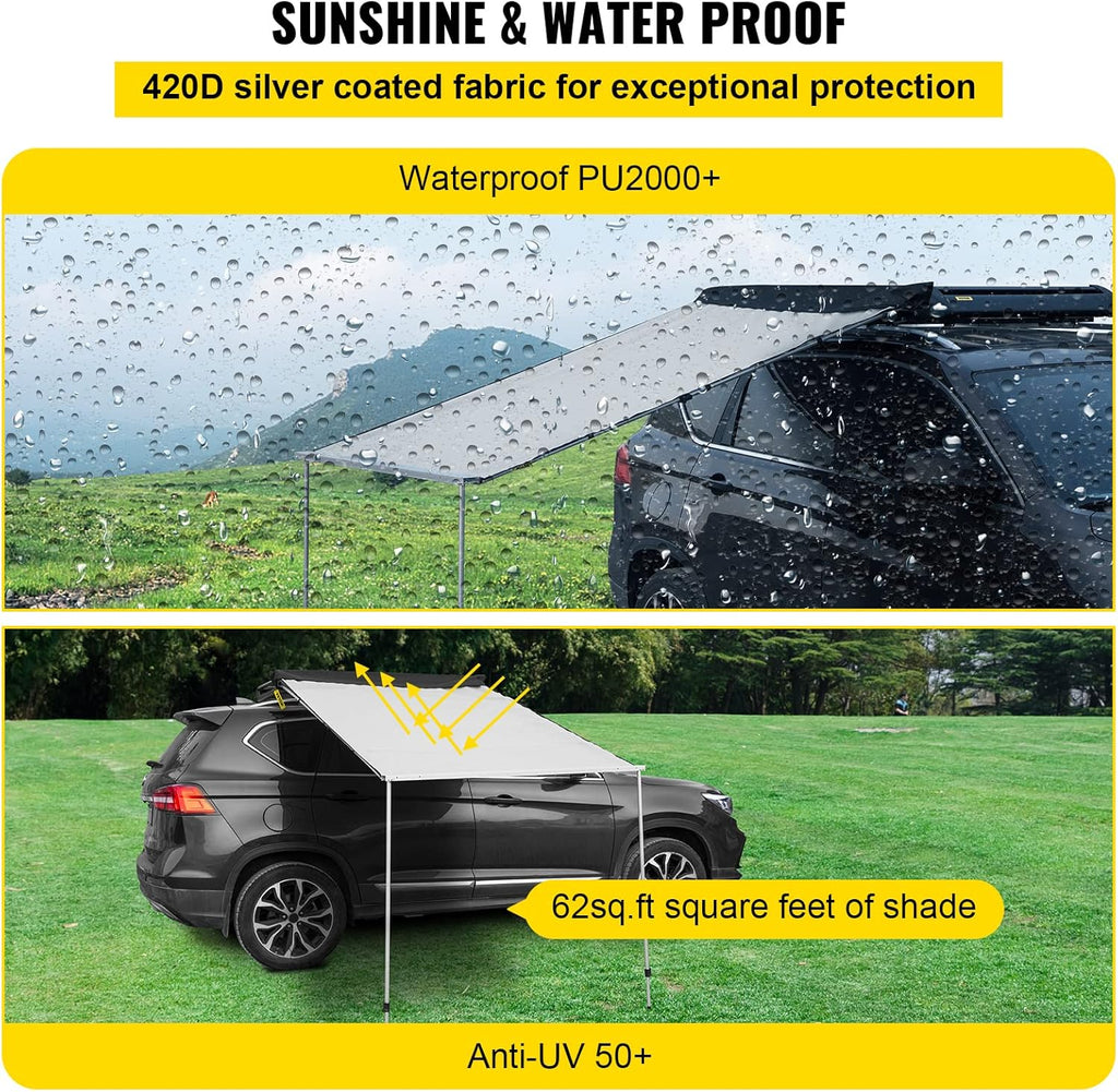 Car Side Awning, 7.6'x8.2', Retractable Waterproof UV50+ with Carry Bag, Grey D3836