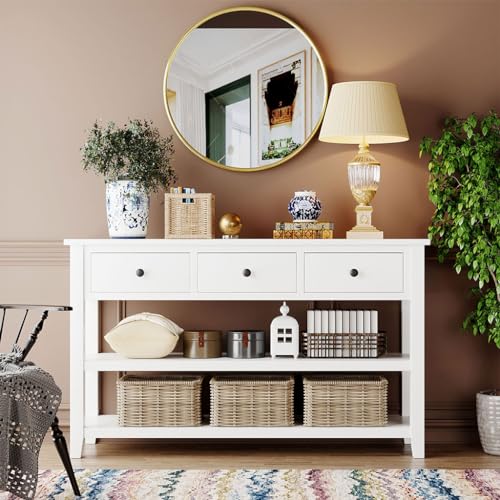 Beige 50" Solid Wood Console Table with 3 Drawers Z877166