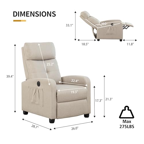 Small Fabric Recliner Chair with Lumbar Support A337873