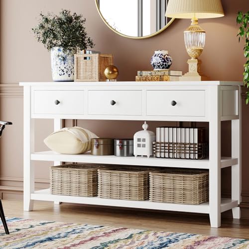 Beige 50" Solid Wood Console Table with 3 Drawers Z877166
