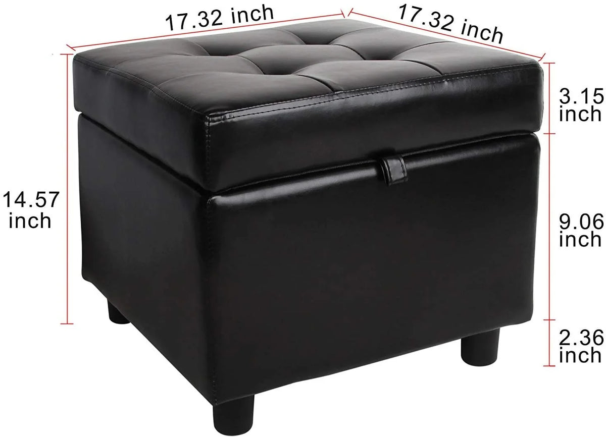 Black Tufted Leather Storage Ottoman Cube Foot Rest R22063
