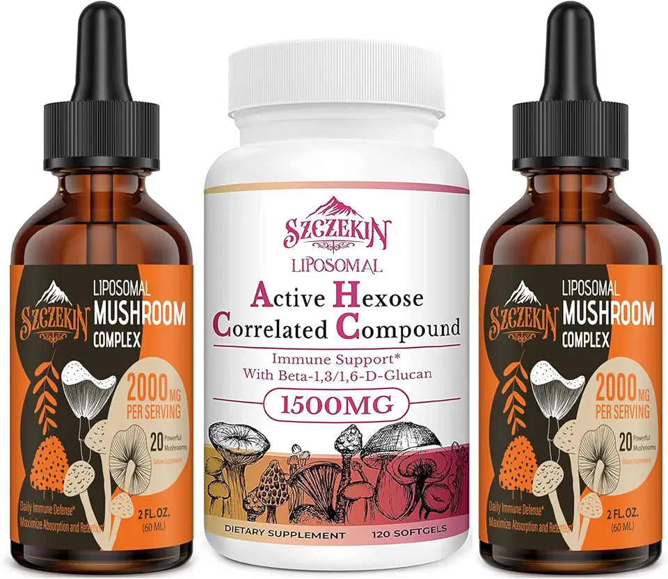 120 SoftGels Liposomal Active Hexose Correlated Supplement and 2000 MG Liposomal Mushroom Complex Drops P761