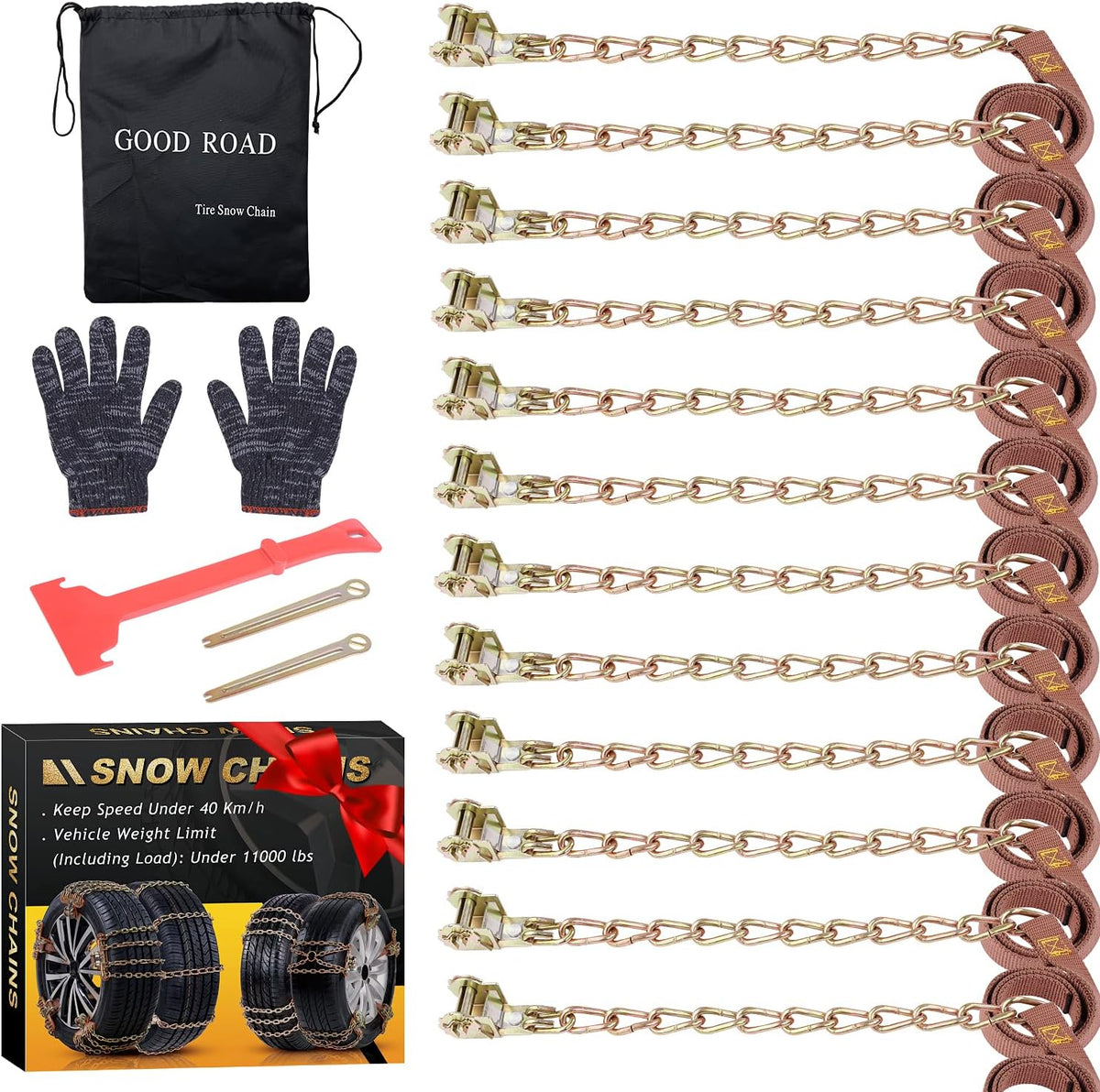 12 pcs Tire Chains for Cars with Adjustable Lock O996