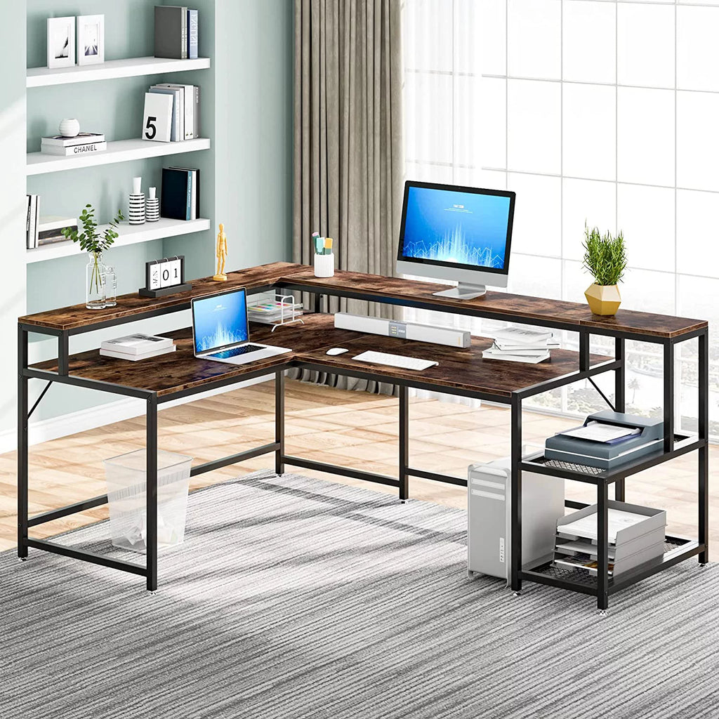 69" Reversible L Shaped Corner Computer Desk with Monitor Stand Y1507