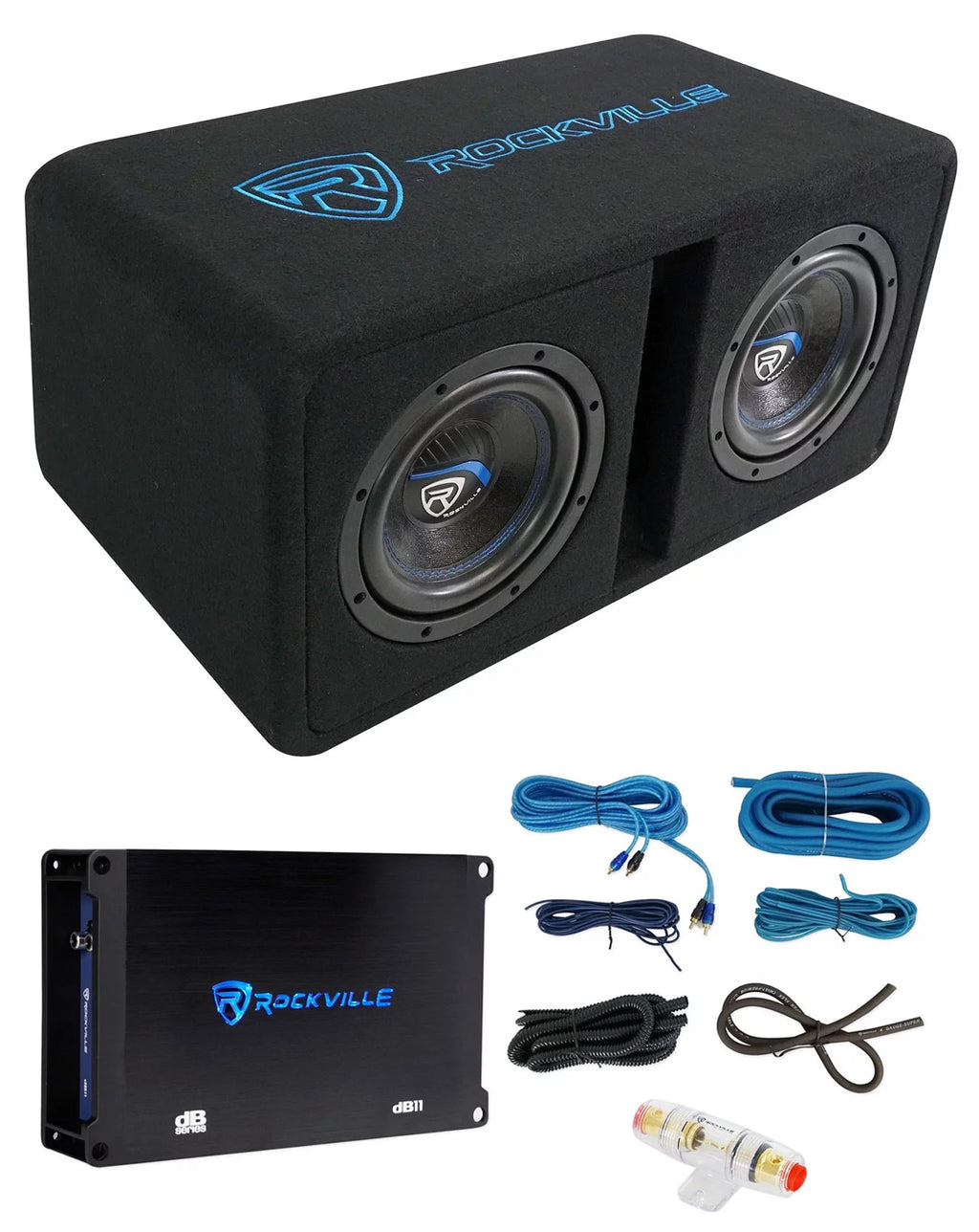 Dual 8" 1600w Loaded Car Subwoofer Enclosure with Amp U7989